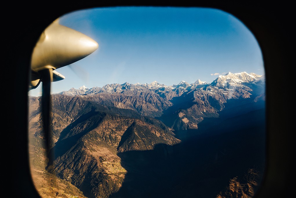 The Himalayas from a propeller plane, Nepal. Flight Kathmandu to Lukla.